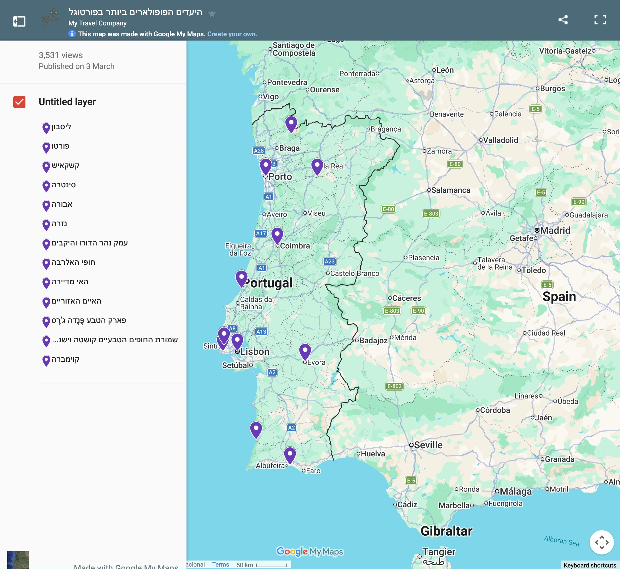 Embed do Google Maps mostrando informações em hebraico em uma página em inglês