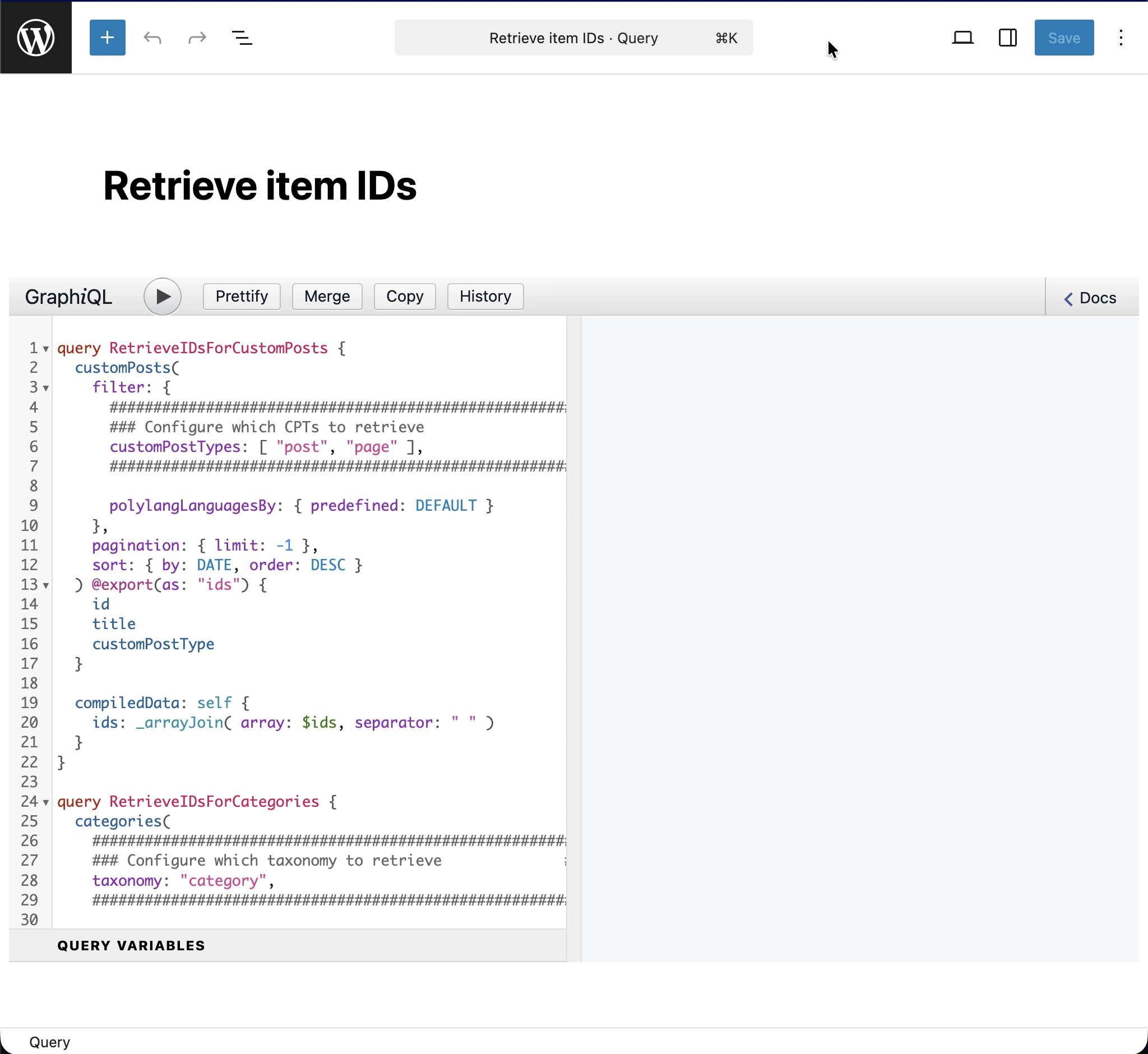 Criando a query 'Retrieve item IDs'