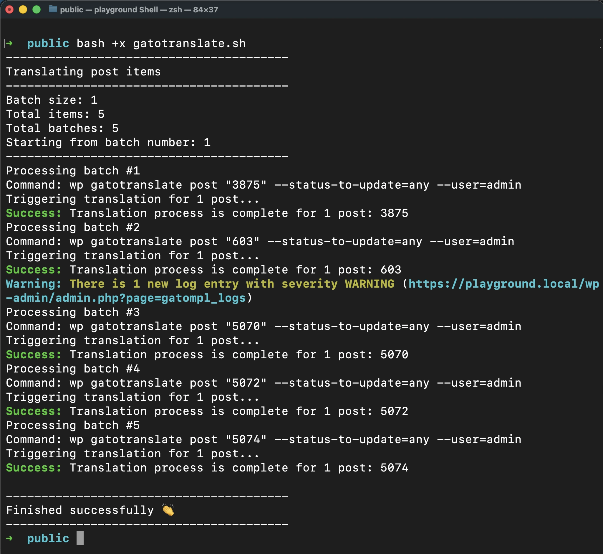 Executando o script 'gatotranslate.sh'