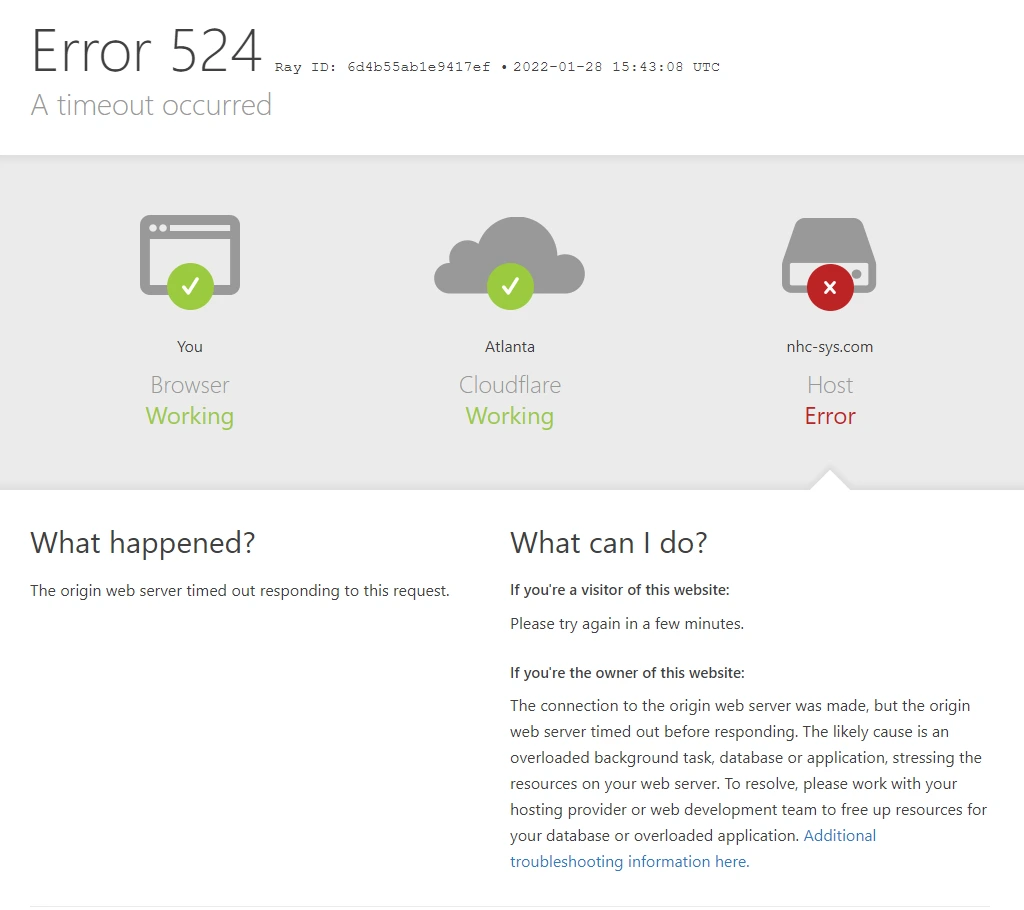 Erro de timeout 524 do Cloudflare