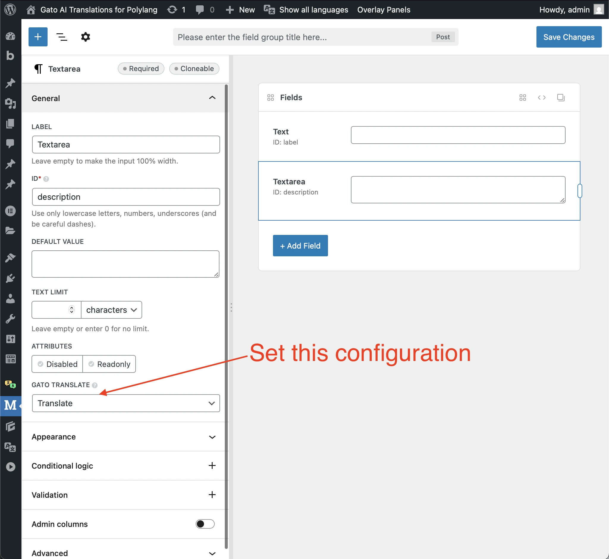 Configurar o Polylang para traduzir campos Metabox usando o Gato Translate