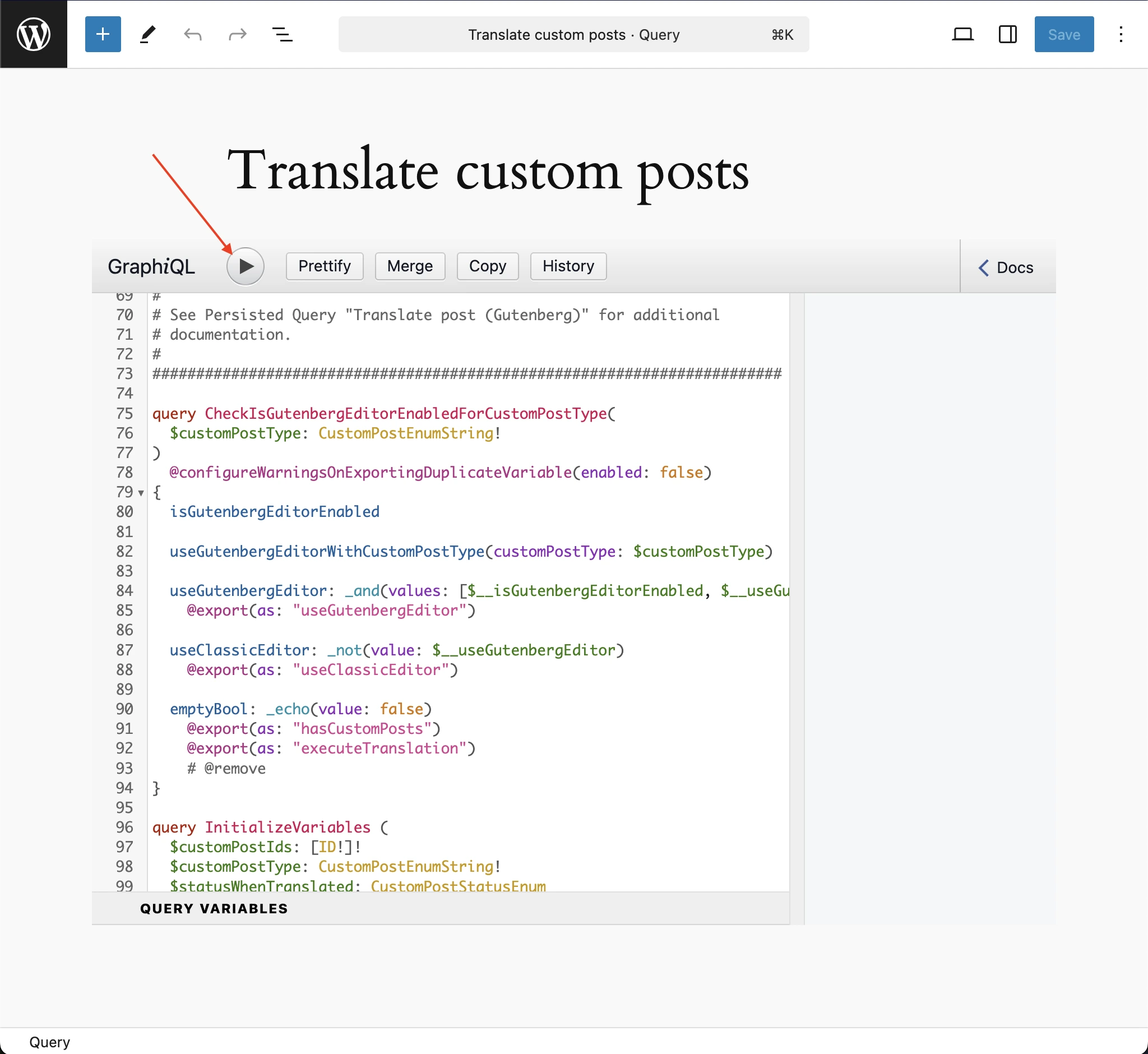Editando o item Translate custom posts