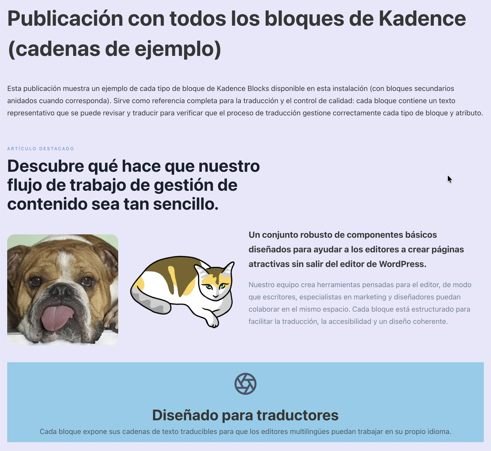 Blocos Kadence traduzidos