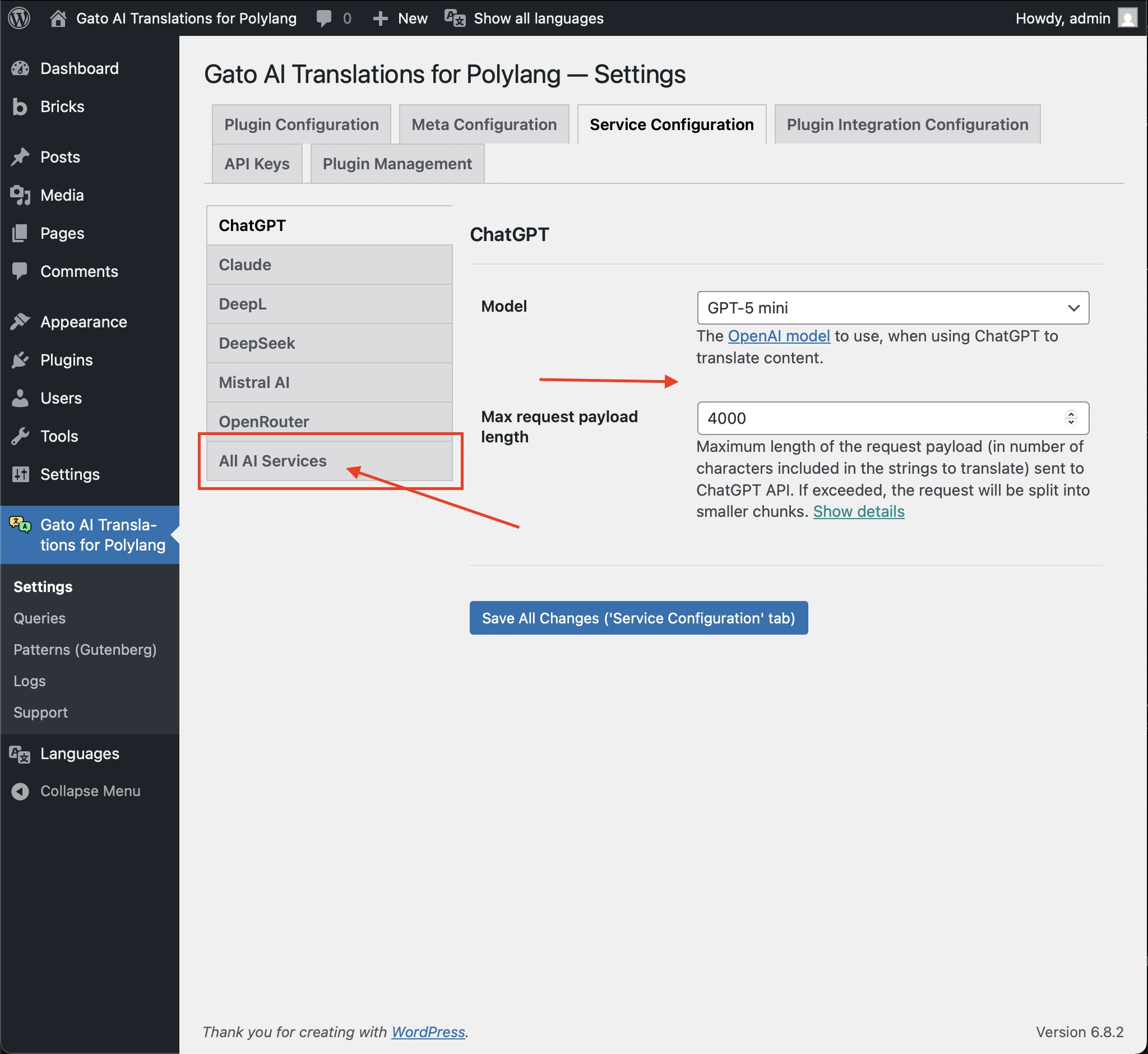 Configuração de prompt de IA personalizado ausente