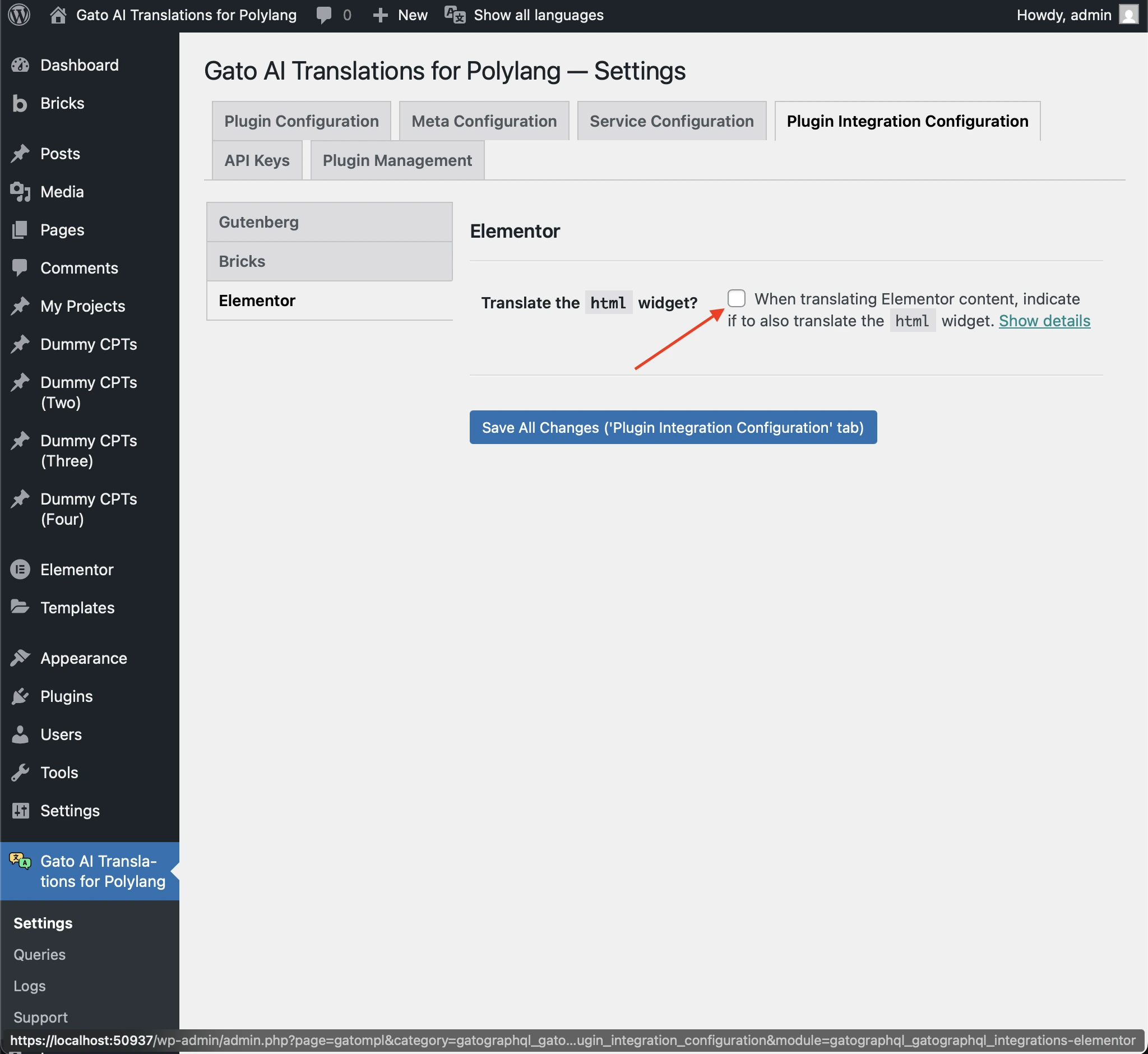 Habilitar tradução de widget HTML do Elementor nas configurações