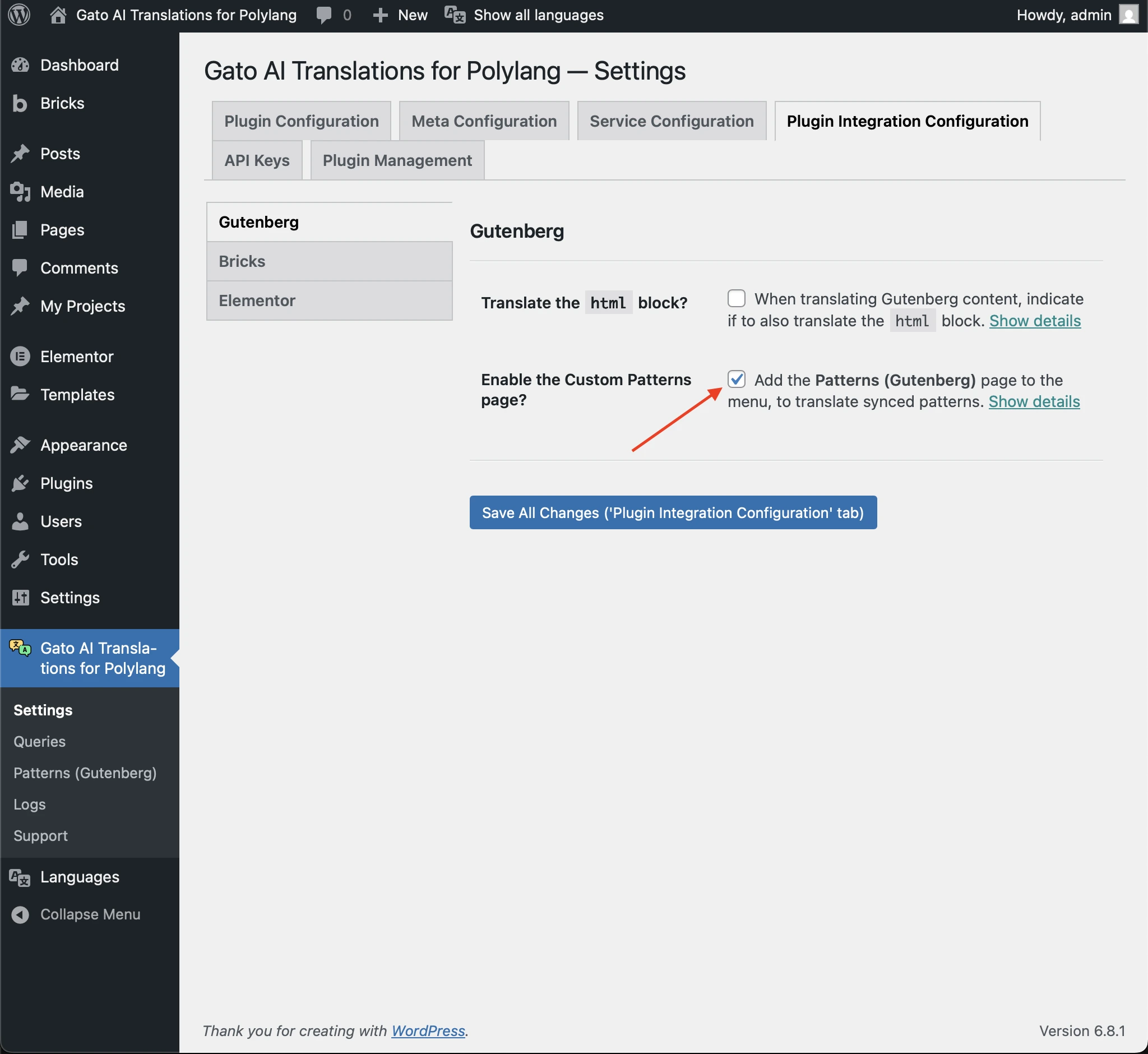 Habilitar a página personalizada de Padrões nas Settings