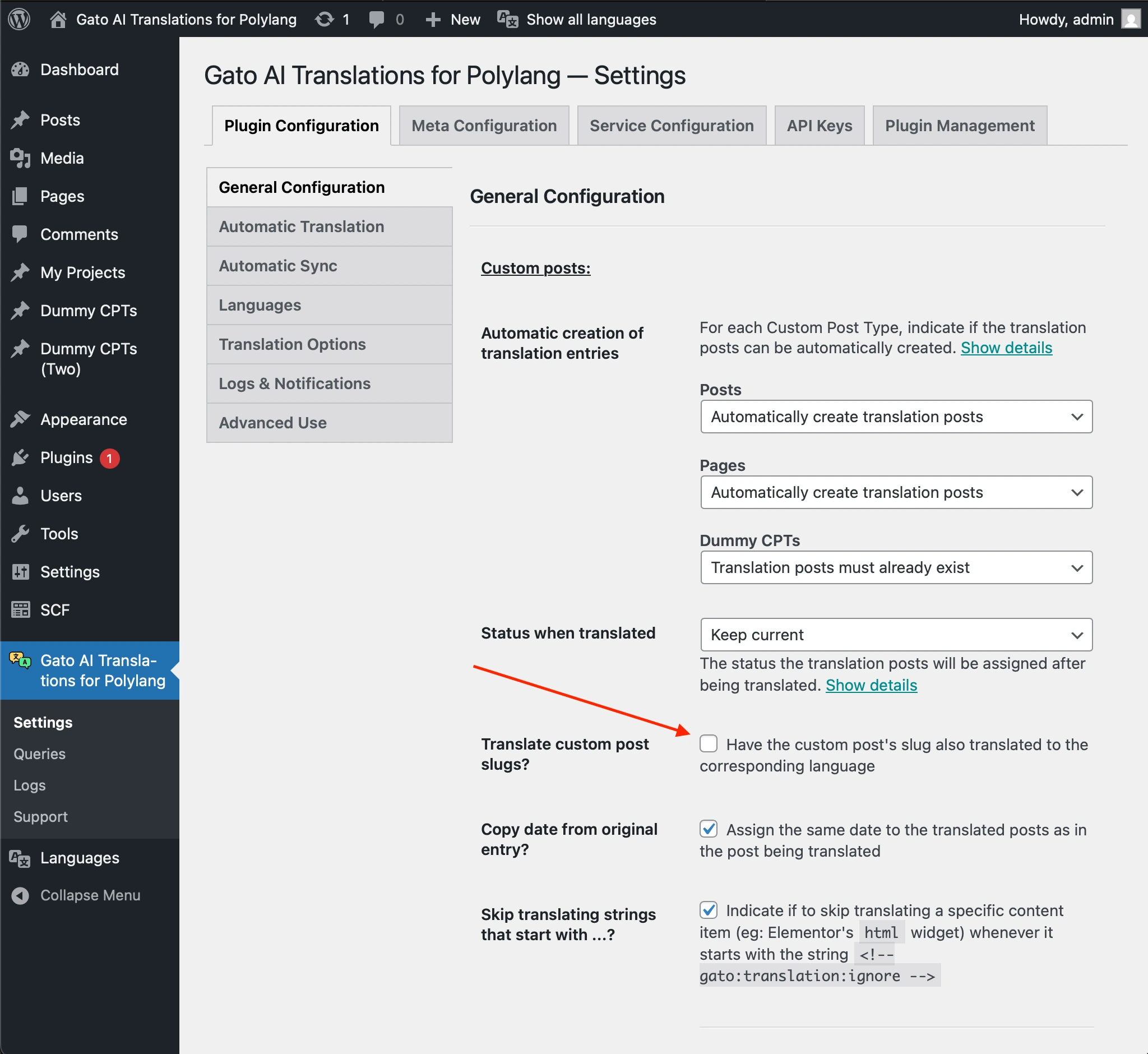 Desativando as traduções para slugs de custom posts nas Configurações