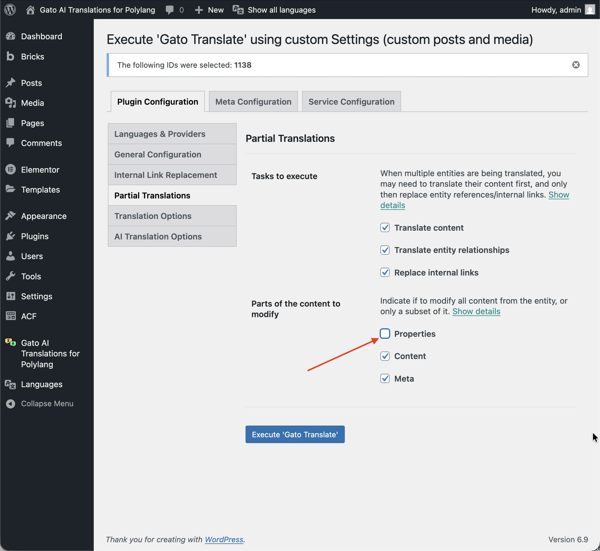 Selecionando apenas o conteúdo e meta do post para tradução