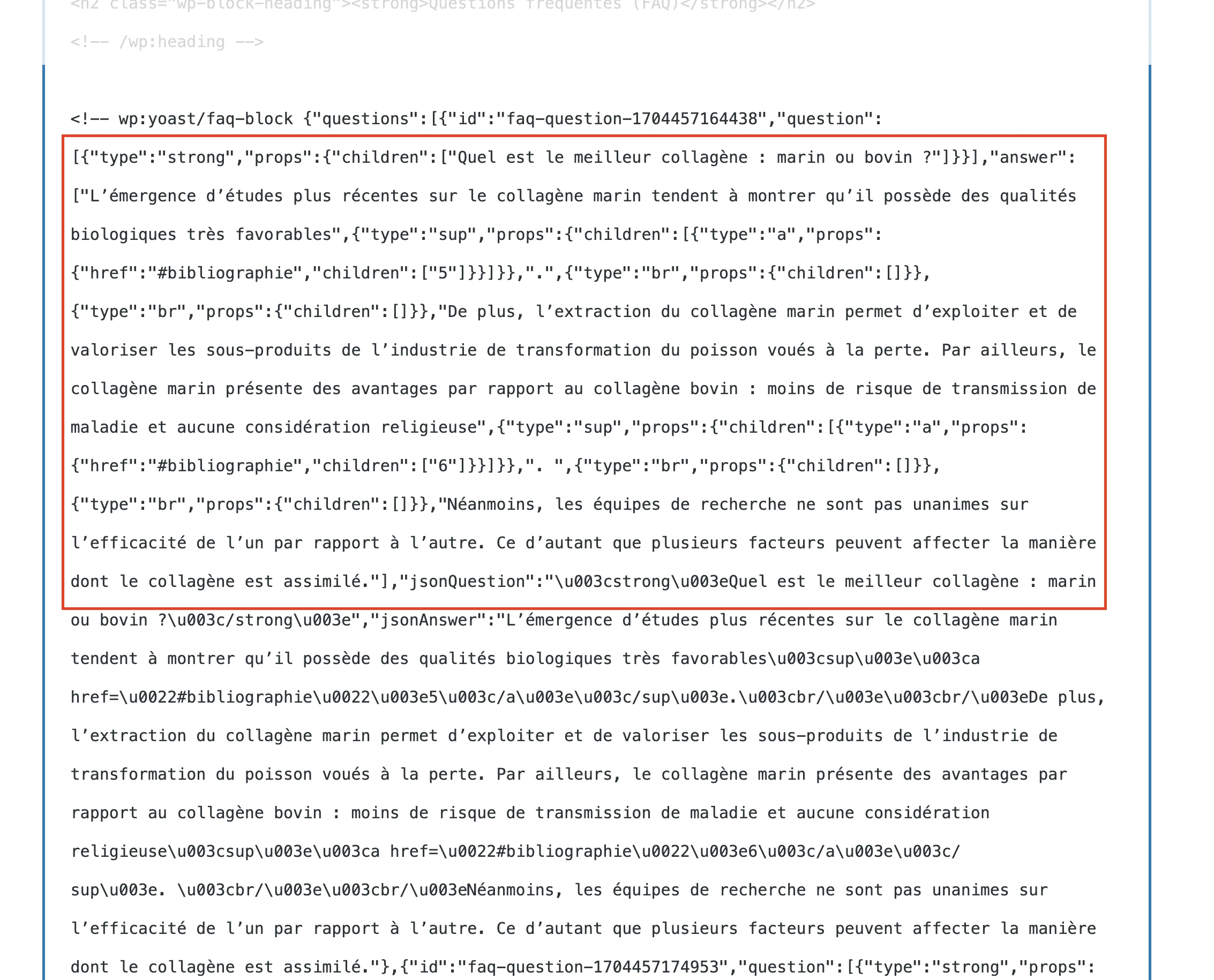 Código para o bloco Yoast FAQ com tags HTML