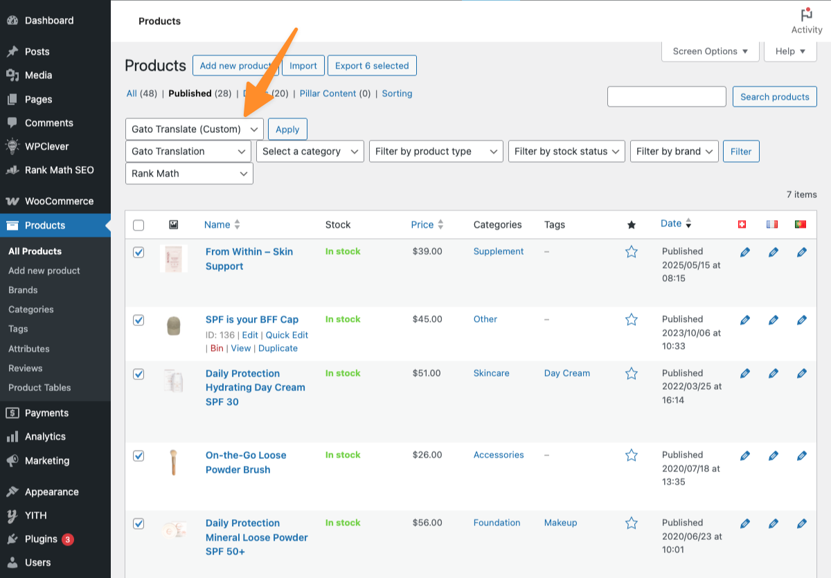 Atualizar traduções de produtos WooCommerce em massa