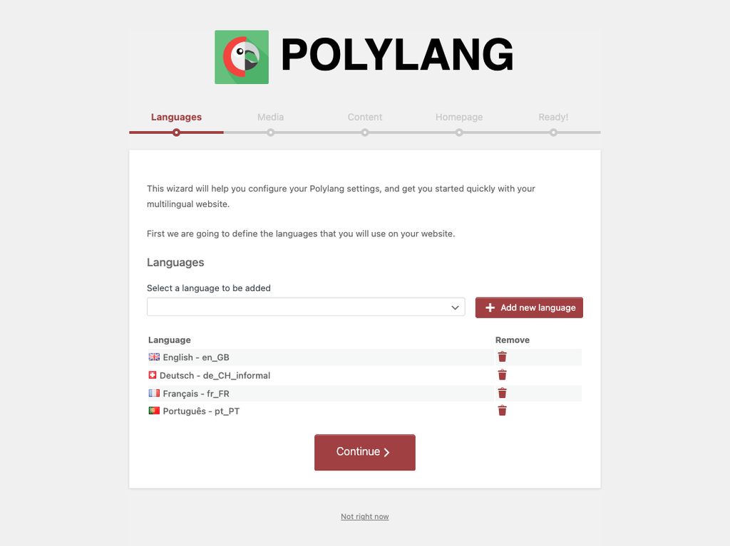Assistente de configuração do Polylang