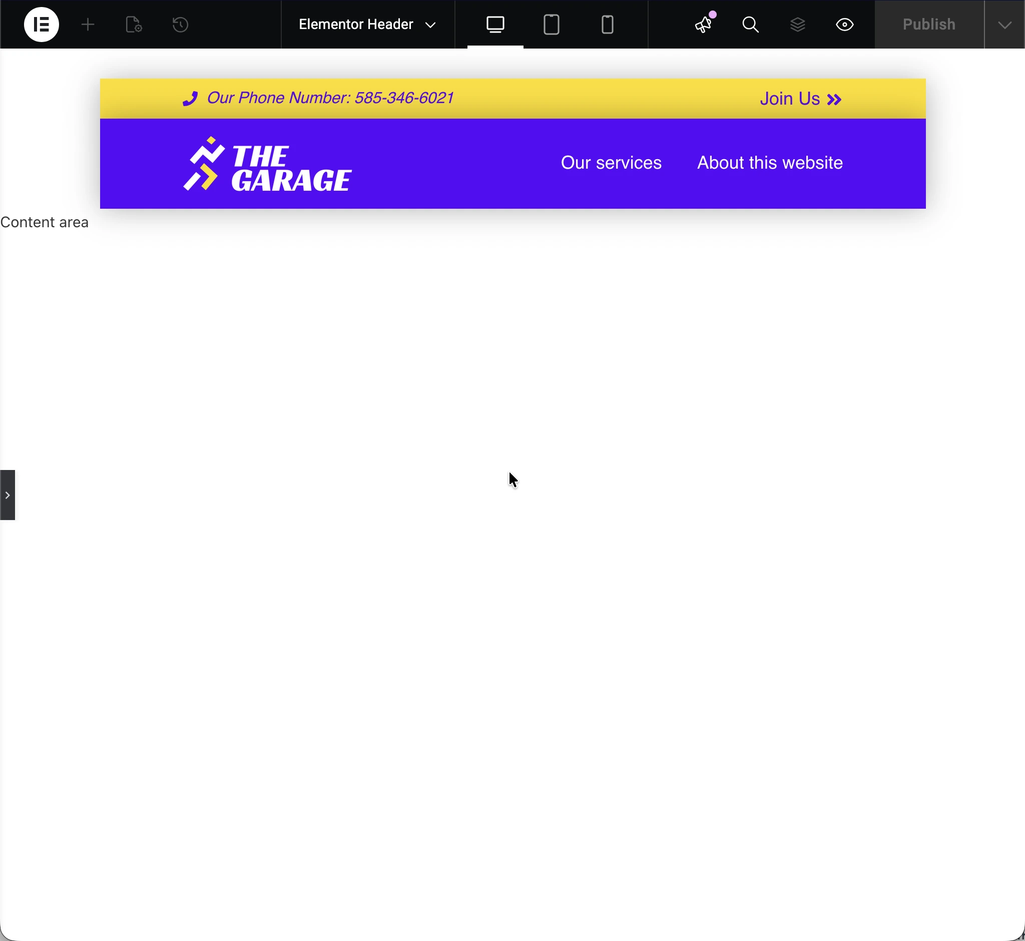 Template de cabeçalho do Elementor