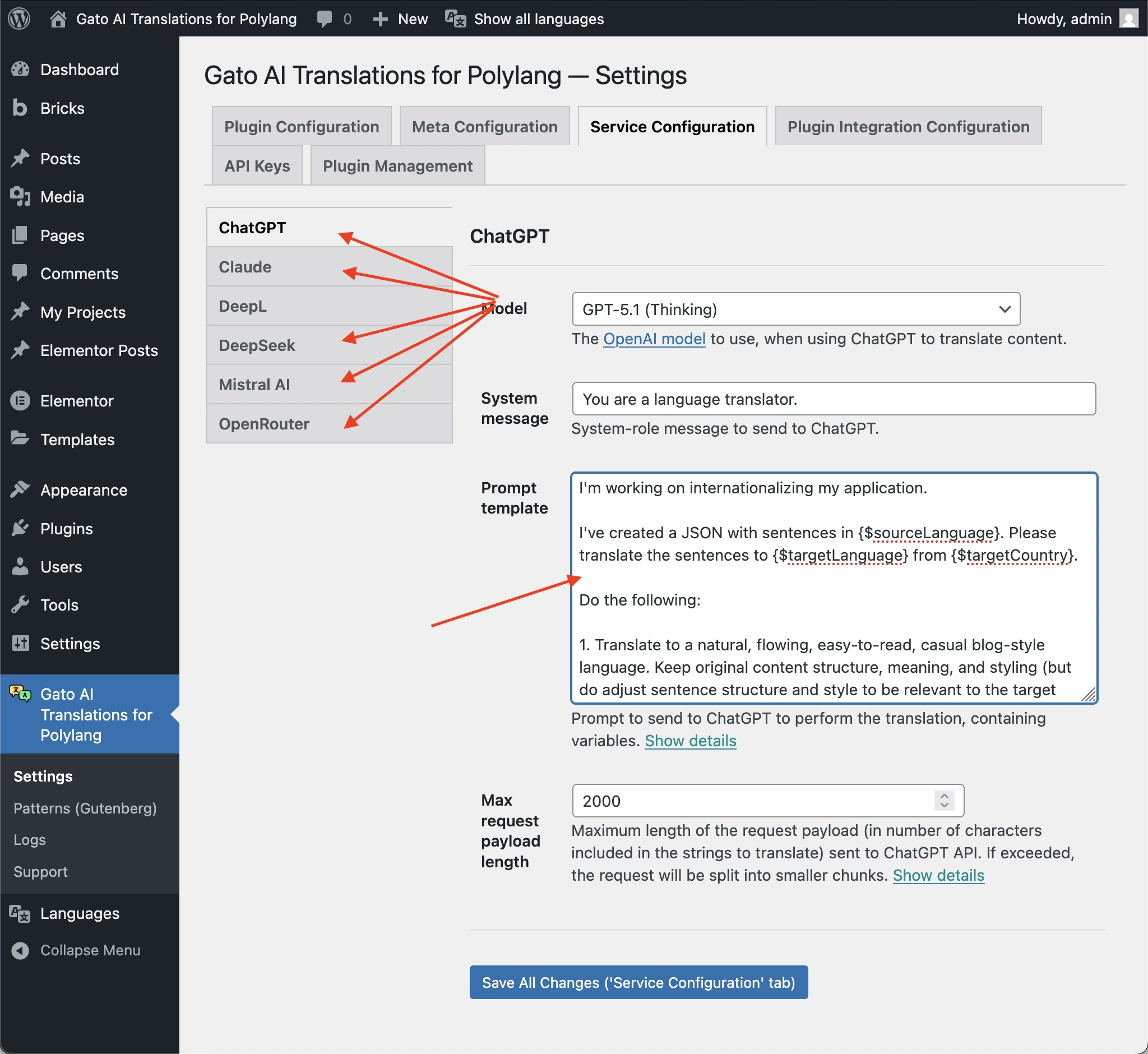 Copiar o prompt personalizado para um serviço de IA