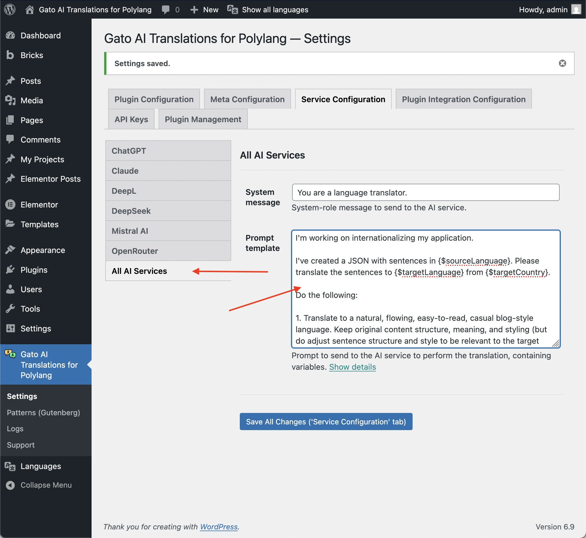 Copiar o prompt personalizado para todos os serviços de IA